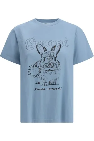 Ganni Top, Dame, Blå, S, Kanin Print T-shirt