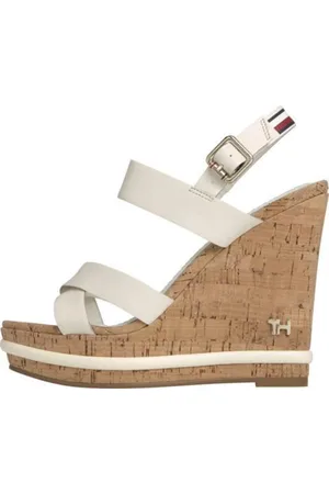 Tommy Hilfiger Sko, Dame, Hvid, 41 EU, Læder, Elfenbensfarvede læder wedgesandaler