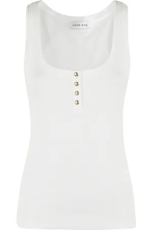 ANINE BING Top, Dame, Hvid, XS, Bomuld, Ivory Ribbet Jersey Tank Top