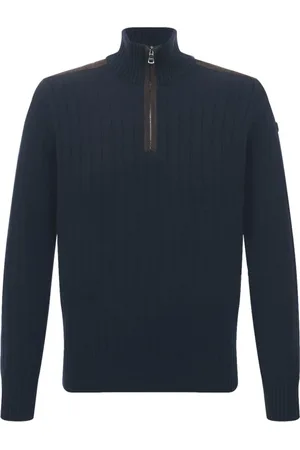 Paul & Shark Strik, Herre, Blå, XL, Cashmere, Halv-Zip Rullekrave med Ruskindsdetaljer
