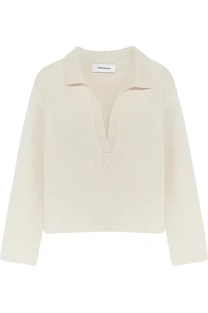 YVES SALOMON Strik, Dame, Hvid, M, Uld, Elegant Creme Sweater V-Hals Stil