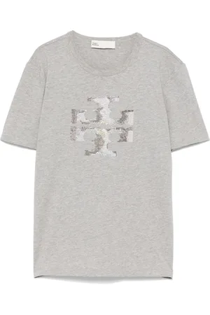 Tory Burch Top, Dame, Grå, XS, Bomuld, Crew Neck Kortærmet Top