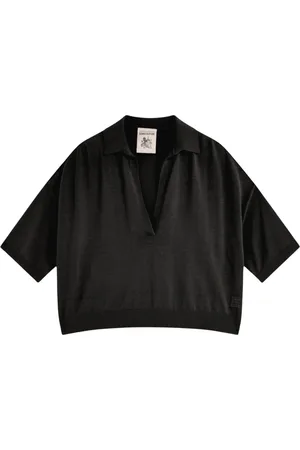 SEMICOUTURE Top, Dame, Sort, XS, Bomuld, Amber Bomuldspolo med V-hals