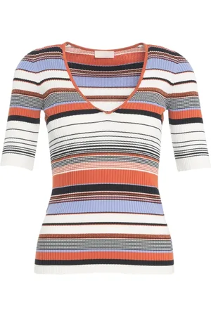 Liu Jo Strik, Dame, Flerfarvet, M, Stribet Strikbluse V-Hals Rhinsten