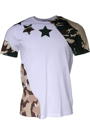 Dolce & Gabbana Top, Herre, Hvid, M, Bomuld, Camouflage Stjerner T-Shirt