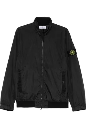 Stone Island Jakke, Herre, Sort, M, Nylon, Sort Nylon Zip Jakke med Badge