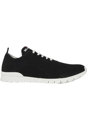 Kiton Sko, Herre, Sort, 41 1/2 EU, Sort strikkede sneakers med hvid sål