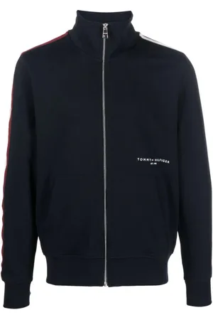 Tommy Hilfiger Sweathshirts & Hoodies, Herre, Blå, XL, Bomuld, Stripe Tape Zip Jacket