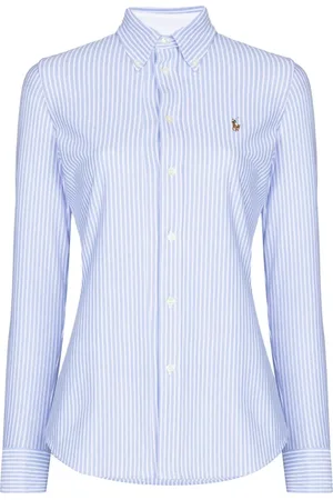Ralph Lauren Bluser & Skjorter, Dame, Blå, XL, Bomuld, Casual Langærmet Bomuldsskjorte
