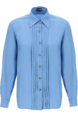 Tom Ford Bluser & Skjorter, Dame, Blå, S, Pleated Bib Shirt