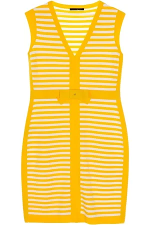Carolina Herrera Kjole, Dame, Gul, S, Bomuld, Stribet Jacquard Kjole med CH Initialer