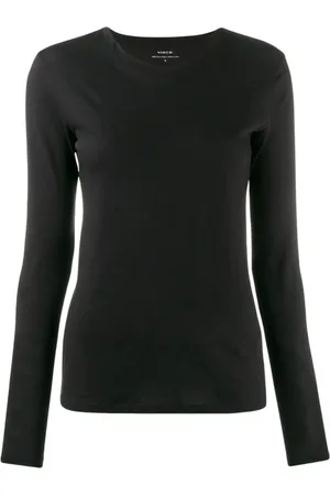 Vince Top, Dame, Sort, XS, Bomuld, Sort langærmet Essential top