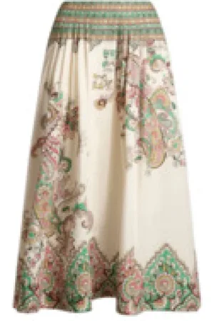 Etro Nederdel, Dame, , S, Bomuld, Blomstret Paisley Midi Nederdel Hvid