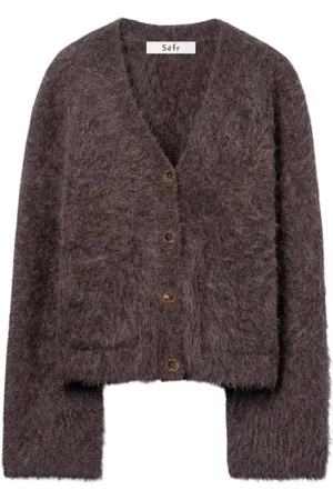 Séfr Strik, Herre, Brun, XL, Uld, Alpaca Cardigan Lilla Melange V-Hals