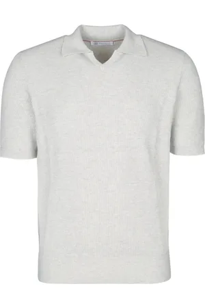 Brunello Cucinelli Top, Herre, Hvid, XL, Polo Strikvarer Kollektion