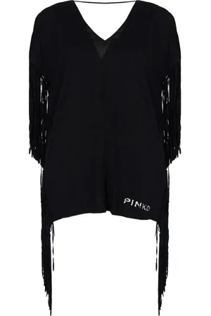 Pinko Bluser & Skjorter, Dame, Sort, S, Polyester, Backless Bluse med Frynser