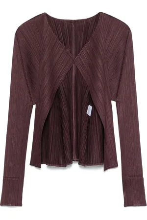 Issey Miyake Bluser & Skjorter, Dame, Brun, 2XL, Uld, Stilfuld Strikket Cardigan Sweater