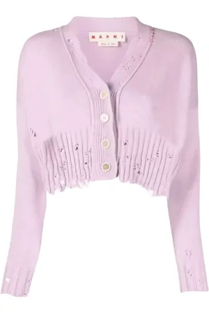 Marni Strik, Dame, Lyserød, XS, Bomuld, Lilla Strik Cardigan V-Hals Knap