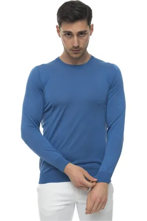 Kiton Strik, Herre, Blå, 2XL, Håndlavet Silkestriktrøje med Rund Hals