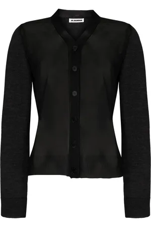 Jil Sander Strik, Dame, Sort, XS, Uld, Uld Silke Blandings Cardigan