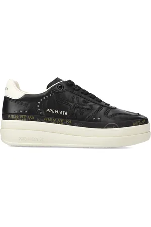 Premiata Sko, Dame, Sort, 39 EU, Læder, Sort Læder Sneakers med Høj Sål