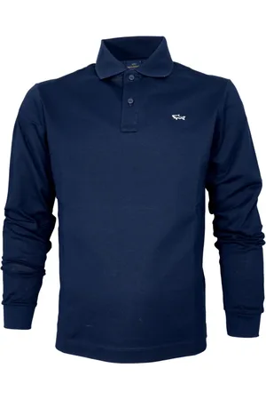 Paul & Shark Top, Herre, Blå, M, Bomuld, Langærmet bomulds polo shirt