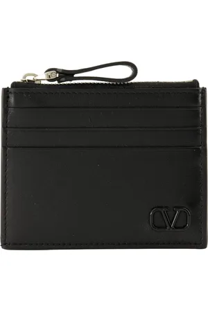 VALENTINO GARAVANI Tilbehør, Herre, Sort, ONE SIZE, Læder, Sort Læder Kortholder med VLogo