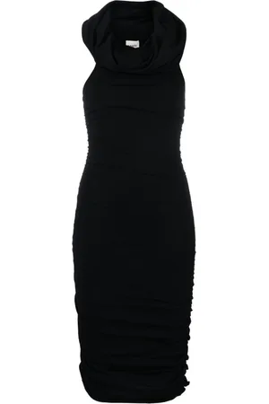 Khaite Kjole, Dame, Sort, S, Uld, Aerica Ruched Midi Kjole
