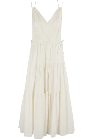 ULLA JOHNSON Kjole, Dame, Hvid, S, Bomuld, Ivory Dobby Bomuld Kjole med Blonder Kant