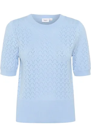 Saint Tropez Strik, Dame, Blå, XS, Uld, Blå Puff Strik Trøje