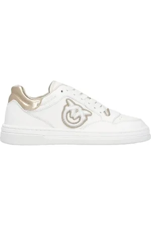 Pinko Sko, Dame, Hvid, 41 EU, Læder, Læder Sneakers med Broderet Sidelogo