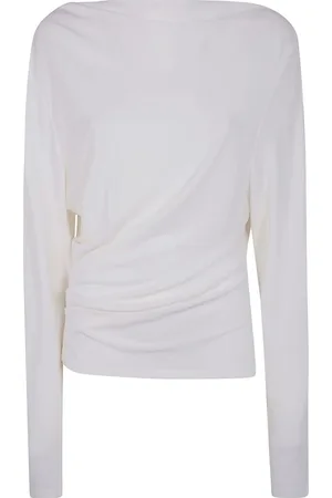 Jacquemus Top, Dame, Hvid, M, Hvid Top med Rynkedetaljer og Rund Hals