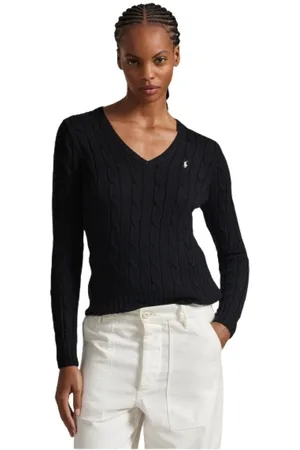 Ralph Lauren Strik, Dame, Sort, XS, Bomuld, Twisted Cotton V-neck Sweater Kimberly