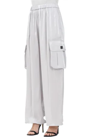 Armani Exchange Bukser, Dame, Grå, S, Satin, Cargo Wide Leg Satin Bukser