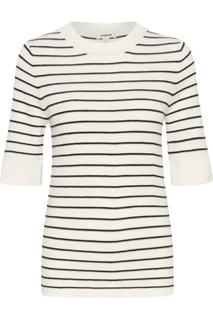 Soaked in Luxury Strik, Dame, Hvid, L, Uld, Stribet Pullover i Knækket Hvid