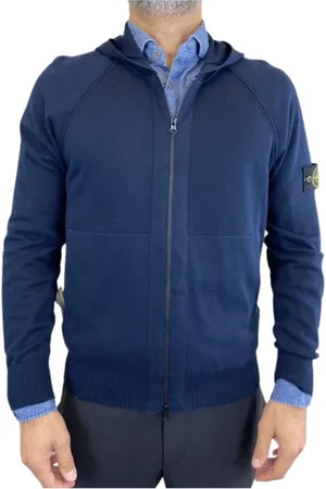 Stone Island Sweathshirts & Hoodies, Herre, Blå, 2XL, Hooded Knit Jacket