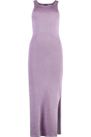 Tom Ford Kjole, Dame, Lilla, S, Satin, Strikket Kjole med Satin Detaljer