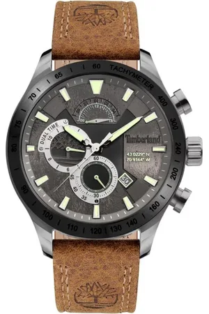 Timberland Tilbehør, Herre, Brun, ONE SIZE, Læder, Brun Læder Analog Ur med Quartz Mekanisme