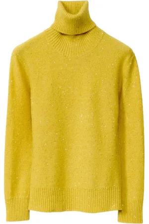 Fabiana Filippi Strik, Dame, Gul, M, Uld, Gul turtleneck sweater med pailletter