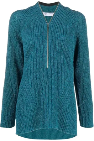 Proenza Schouler Strik, Dame, Blå, L, Tyl, Zip Sweater Casual Style