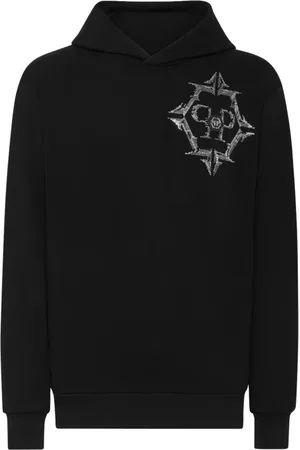 Philipp Plein Sweathshirts & Hoodies, Herre, Sort, 2XL, Bomuld, Sort hættetrøje Chrome