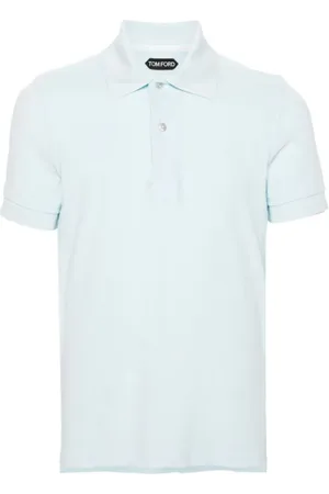 Tom Ford Top, Herre, Blå, S, Bomuld, Bomulds Polo Shirt med Frotté Design