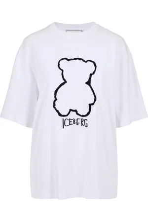 Iceberg Top, Dame, Hvid, M, Bomuld, Hvid bomuldsjersey T-shirt med bjørneprint