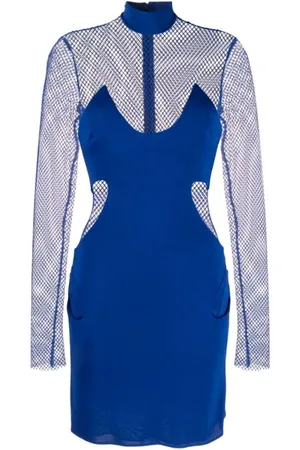 Tom Ford Kjole, Dame, Blå, 2XS, Koboltblå Mini Kjole med Mesh Panel