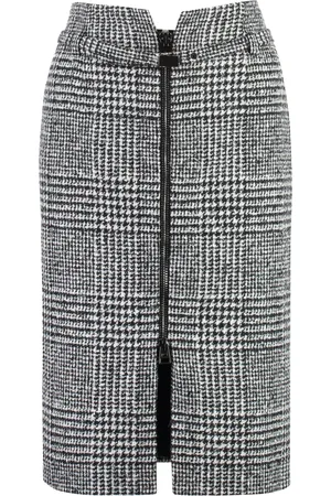 Tom Ford Nederdel, Dame, Sort, XS, Uld, Houndstooth uldnederdel med taljebælte