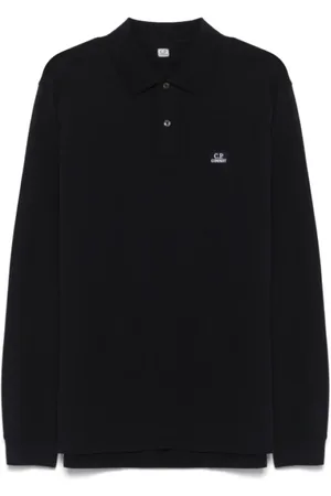 C.P. Company Top, Herre, Sort, XL, Bomuld, Sort Logo Polo Langærmet Skjorte