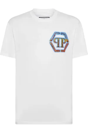 Philipp Plein Top, Herre, Hvid, L, Bomuld, Logo Hvid T-shirt