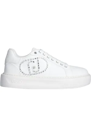 Liu Jo Sko, Dame, Hvid, 39 EU, Polyester, Hvide sneakers med strass og metaløjer