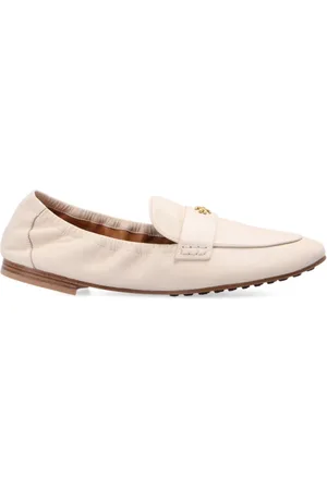 Tory Burch Sko, Dame, , 40 EU, Suede, Cream Suede Loafers Gold Logo