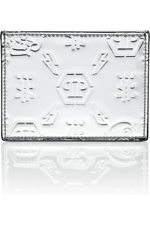 Philipp Plein Tilbehør, Herre, Grå, ONE SIZE, Uld, Mirrored Leather Card Holder